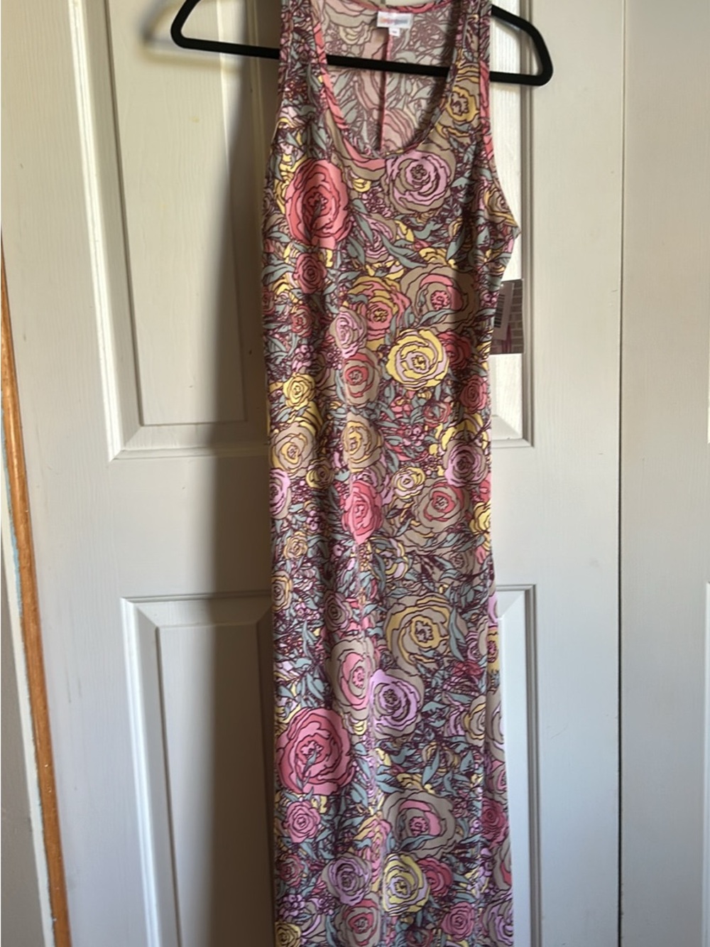 LuLaRoe Sleeveless Floral Maxi Dress in Pink, Yellow and Purple